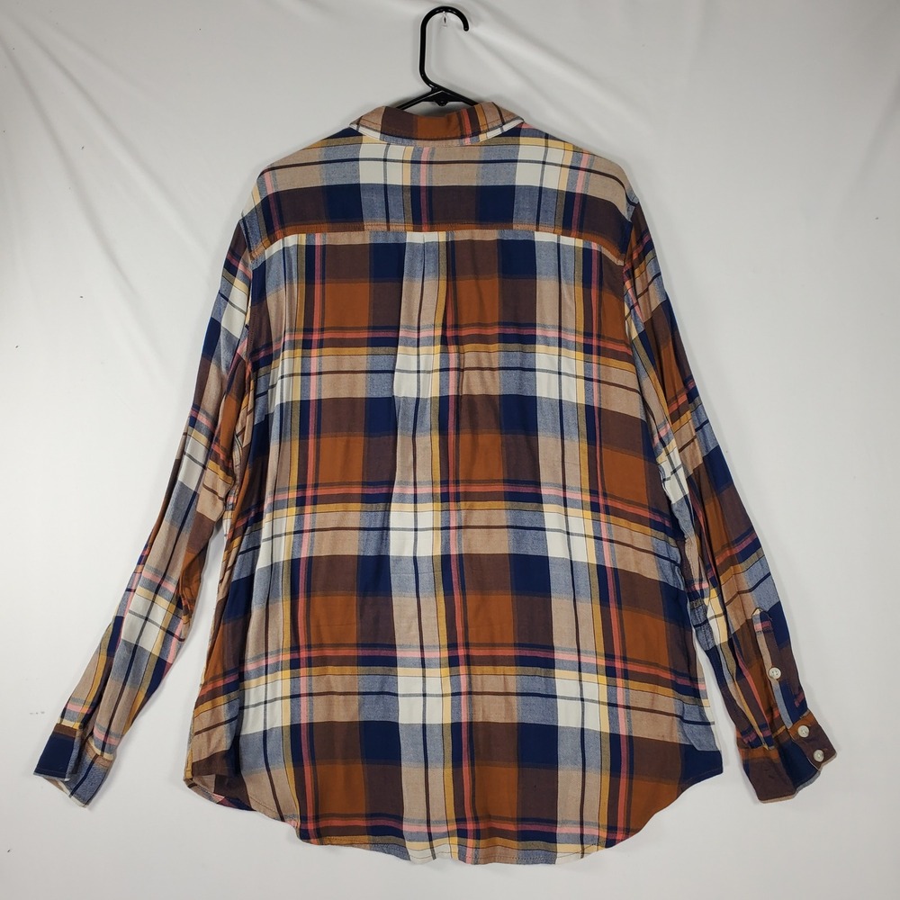 Mossimo Supply Co Womens XL Boyfriend Fit Plaid Button Down Shirt Brown Blue - Picture 5 of 7